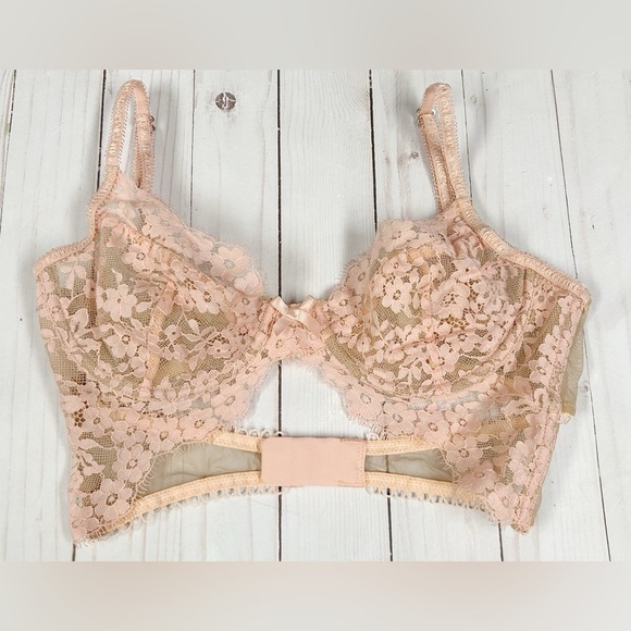 For Love & Lemons Floral Lace Double Strap Scoop Bra Size Small Peach - Picture 5 of 5